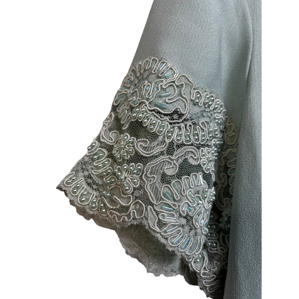 Liz Claiborne Night Sage Green Beaded Lace Maxi Dress Formal Gown Size 10 - Picture 3 of 10
